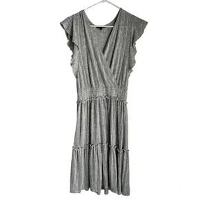 Caution To The Wind Women's Gray & White Striped Ribbed Dress Size L V-Neck